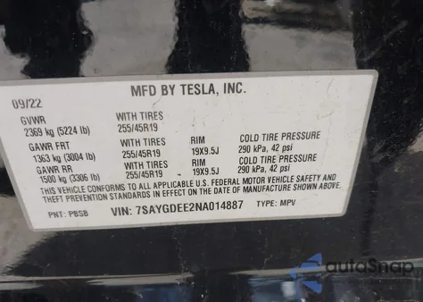 2022 Tesla Model Y Long Range Dual Motor All-Wheel Drive из США, поврежденный, VIN 7SAYGDEE2NA014887